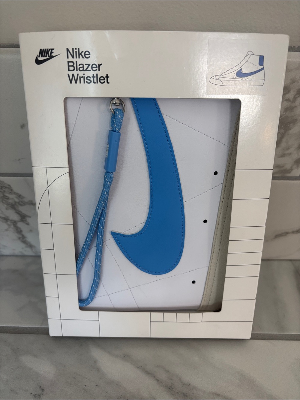 Nike Blazer Wristlet in White with Blue Swoosh New in Box